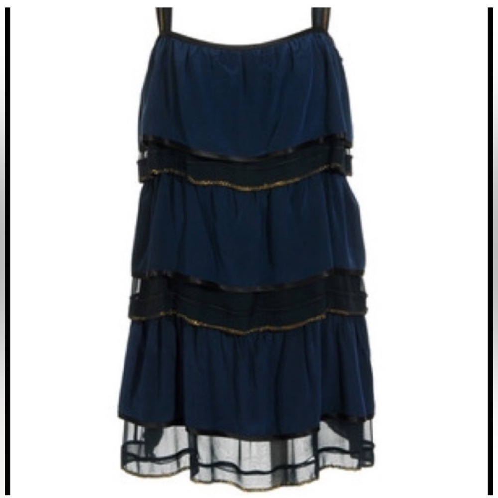 Marc Jacobs Y2K Vintage Tiered Ruffle 100% Silk Babydoll Dress Black Navy Size 6